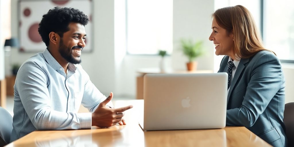 Entrepreneur with financial advisor, discussing business.