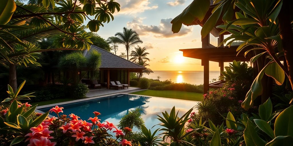 Phuket villa with ocean view and tropical surroundings.