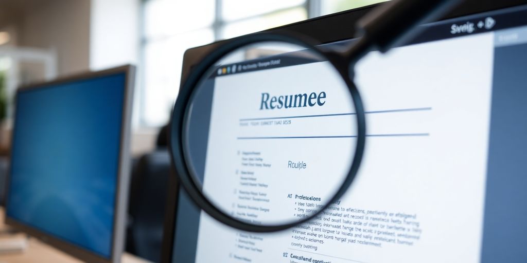 Resume on screen, magnifying glass scanning.