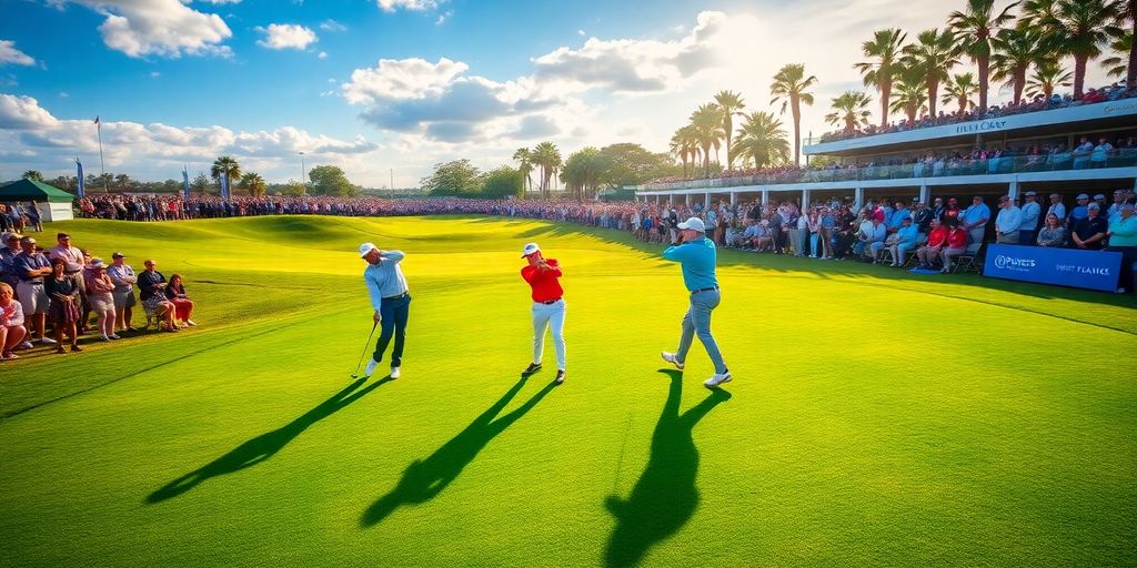 Elite golfers competing on a lush green golf course.