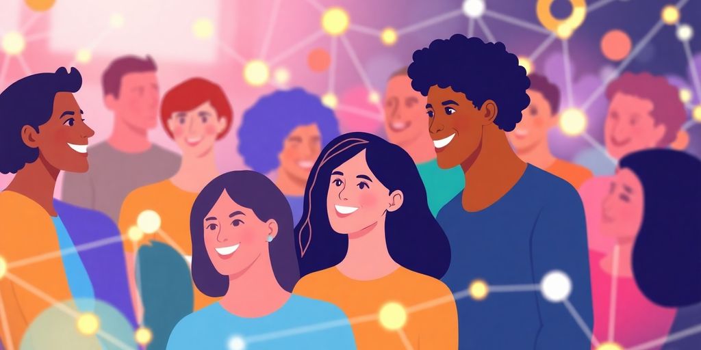 Diverse people connecting online.
