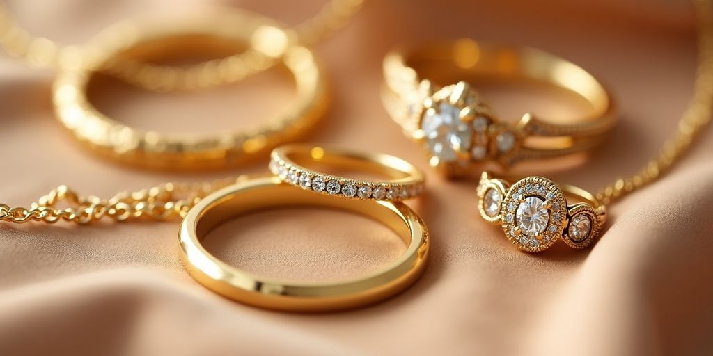 Bijoux en or sur un fond en velours.