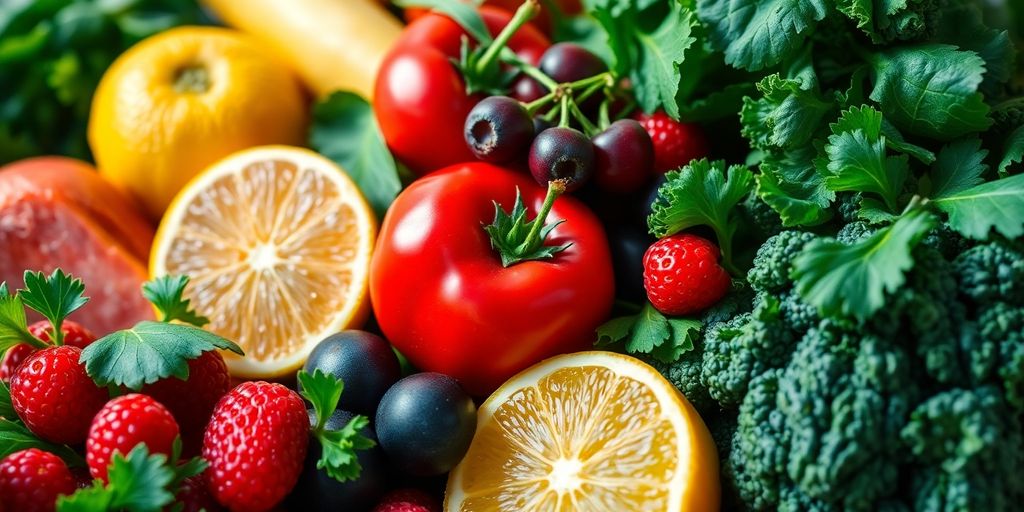Fresh fruits and vegetables for healthy nutrition and skin.