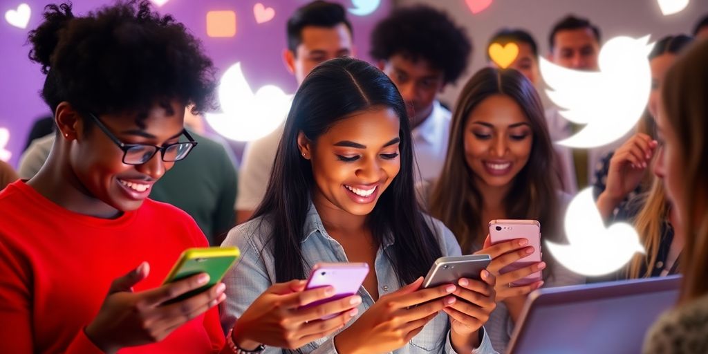 People interacting with social media platforms.