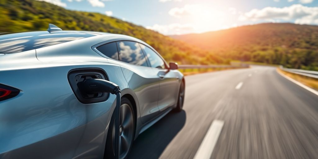 Voiture électrique sur route avec paysages