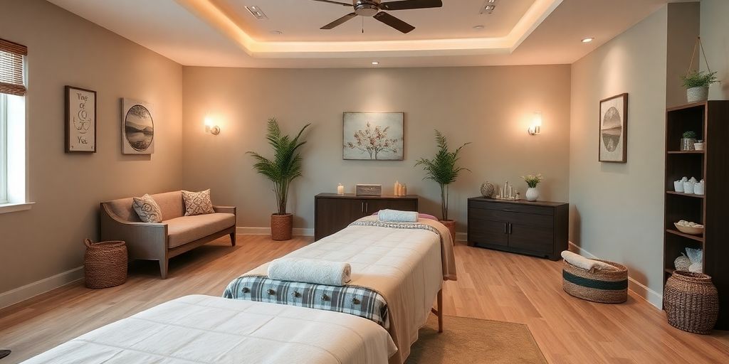 Rahatlatıcı masaj salonu iç mekan görüntüsü.