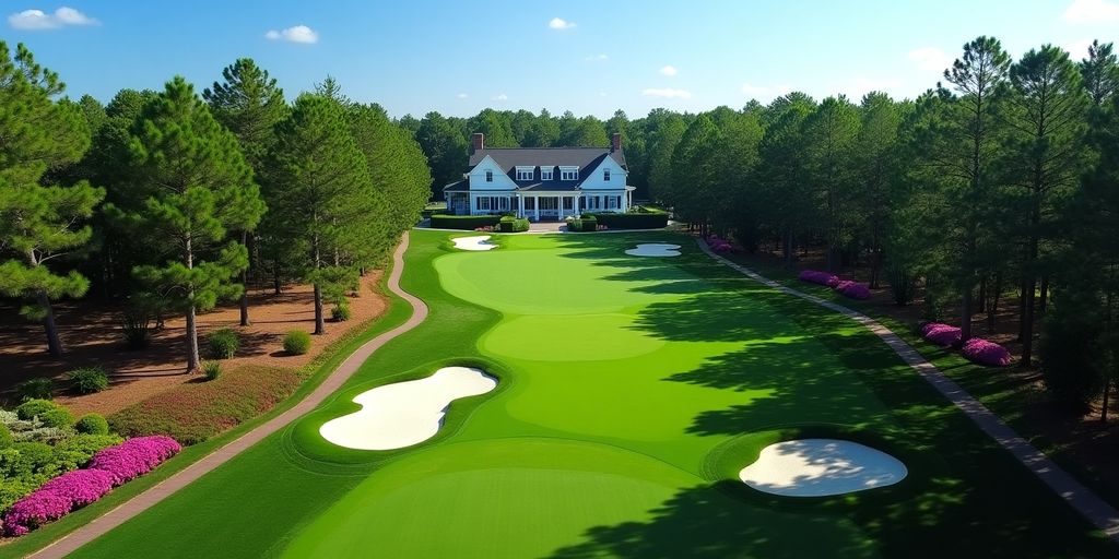 Aerial view of Augusta National Golf Club's lush landscape.