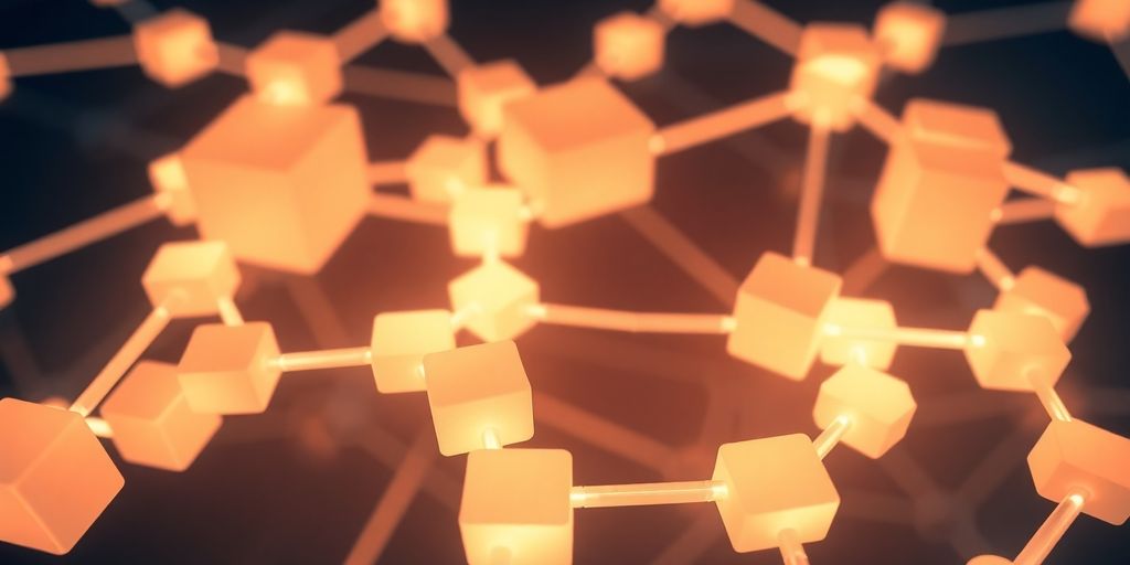 Interconnected glowing blocks in a network