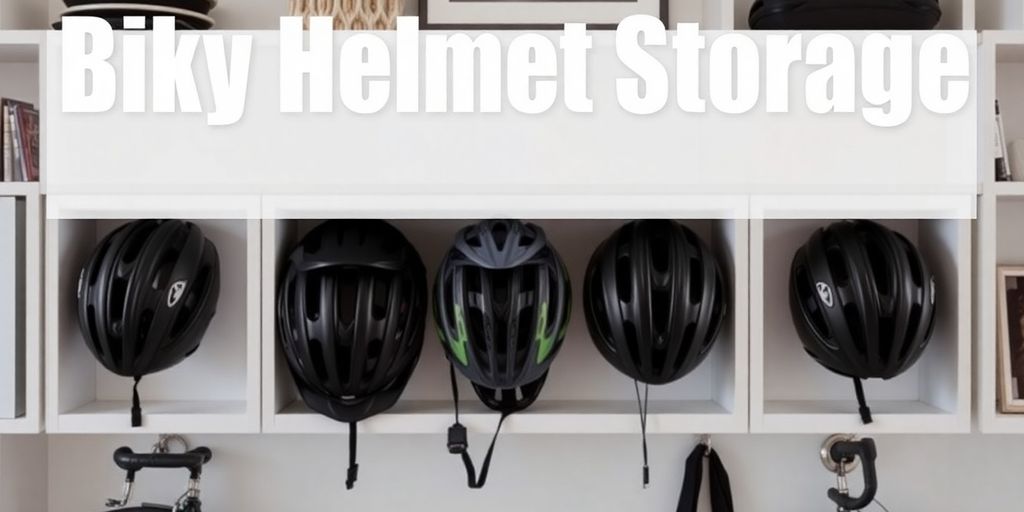 Modern bike helmet storage in a stylish home setting.