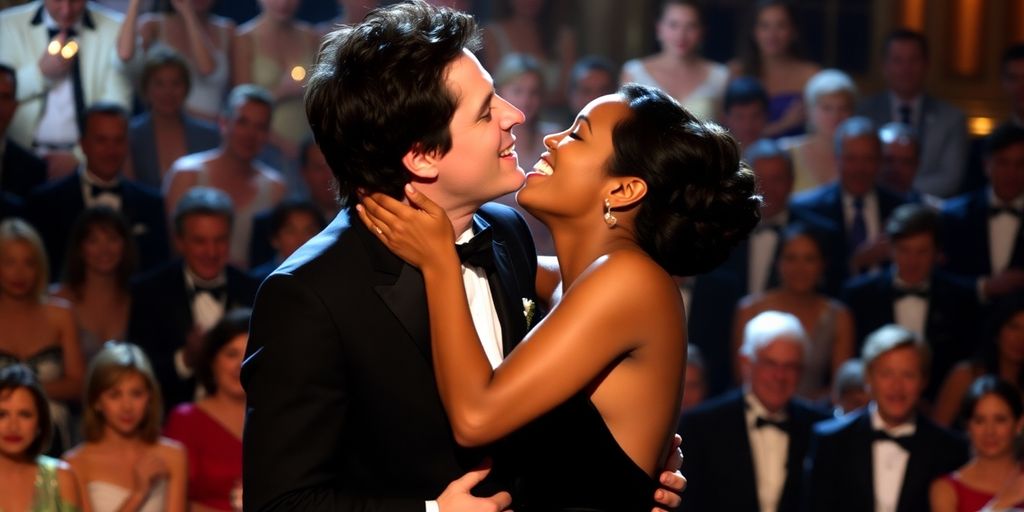 Adrien Brody and Halle Berry kissing at the 2003 Oscars.