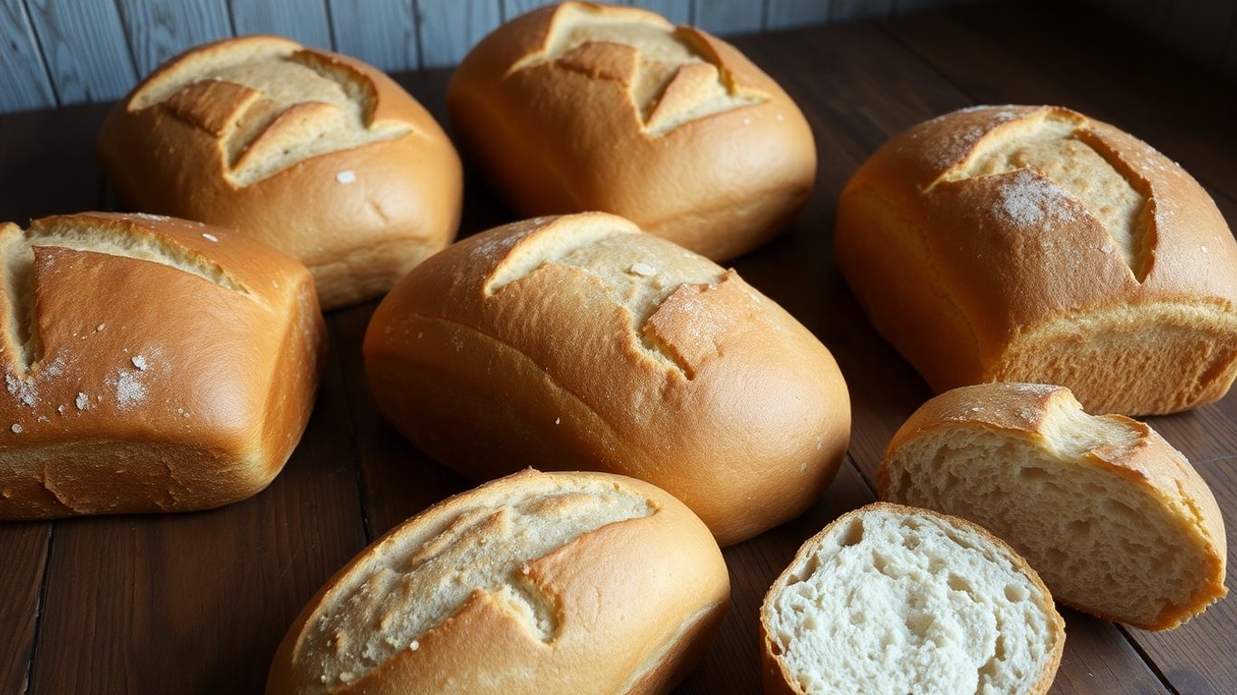 Assorted loaves of well-baked and poorly-baked bread