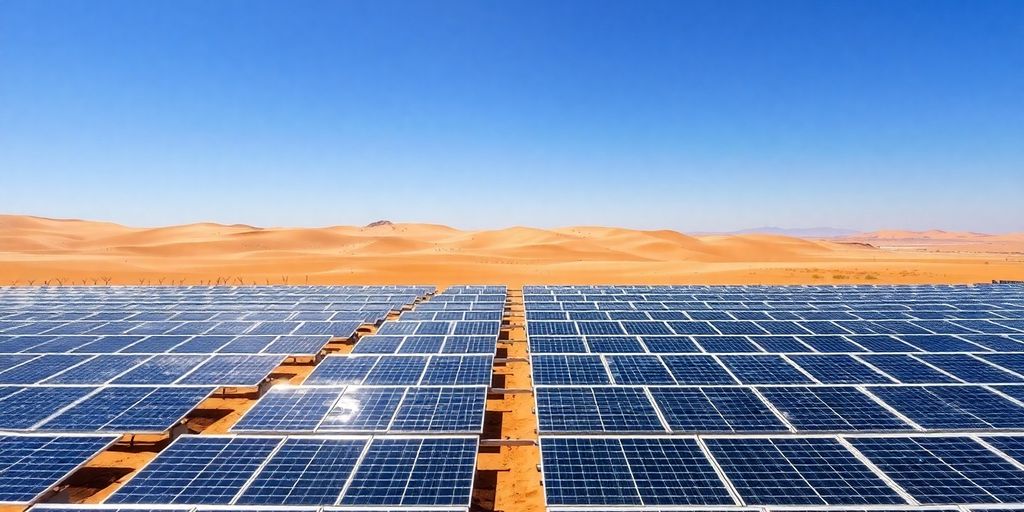 Panneaux solaires sous ciel bleu dans un désert