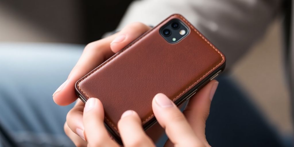 DG Ming S24 wallet case in a person's hand.