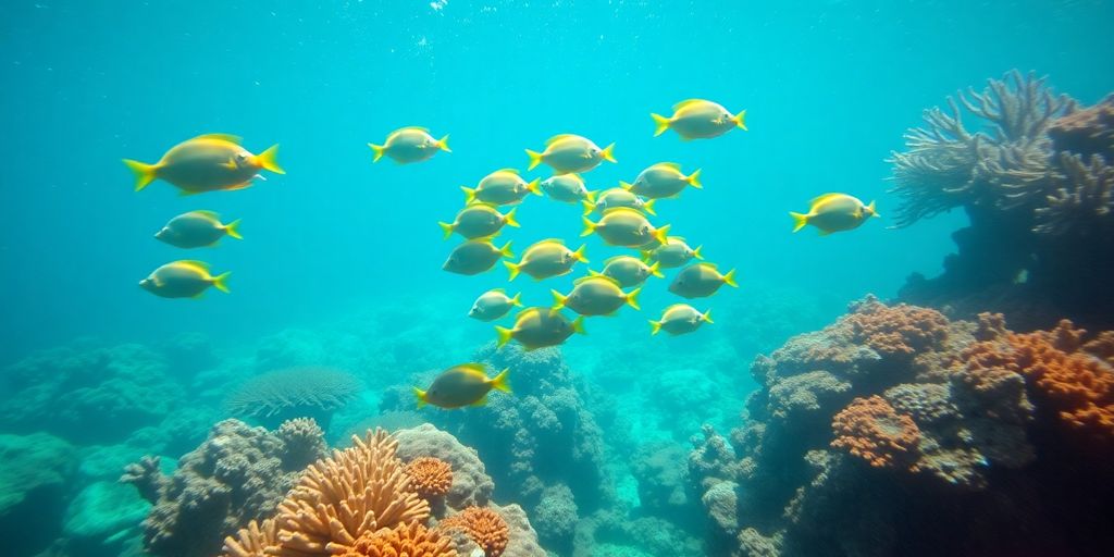 Vibrant coral reefs teeming with diverse marine life.