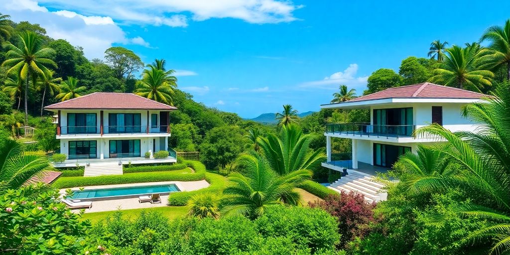 Modern villas in Phuket's lush real estate landscape.