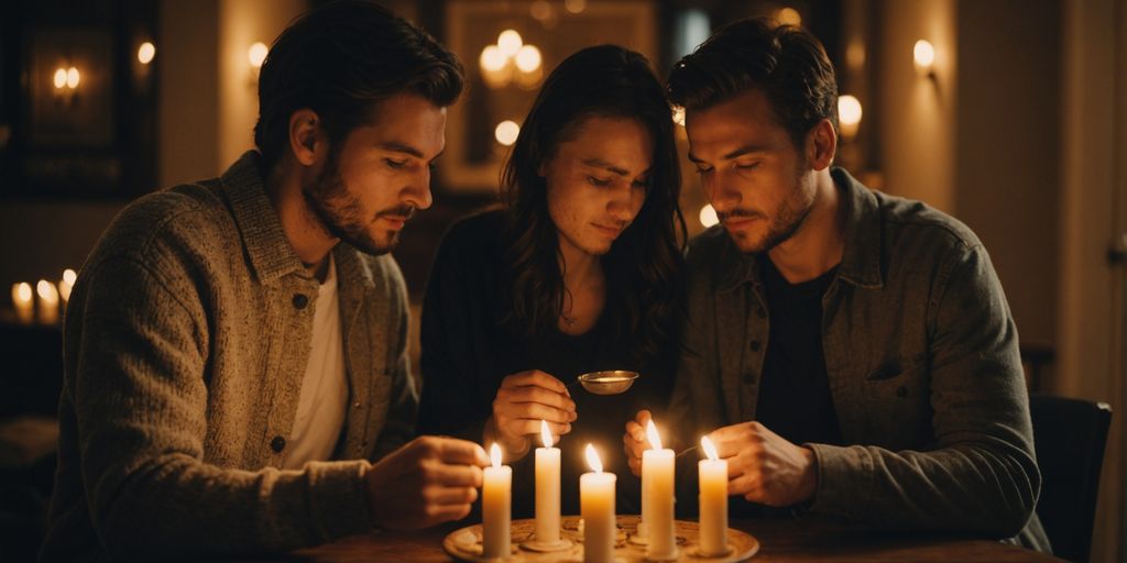 Couple lighting candles to mark a special occasion