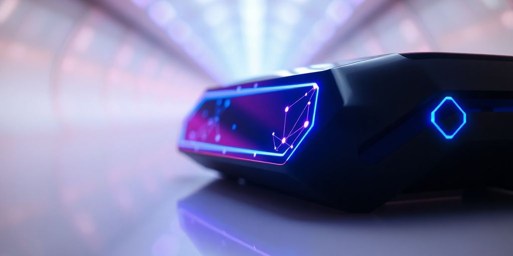 Future tech with glowing abstract connections.