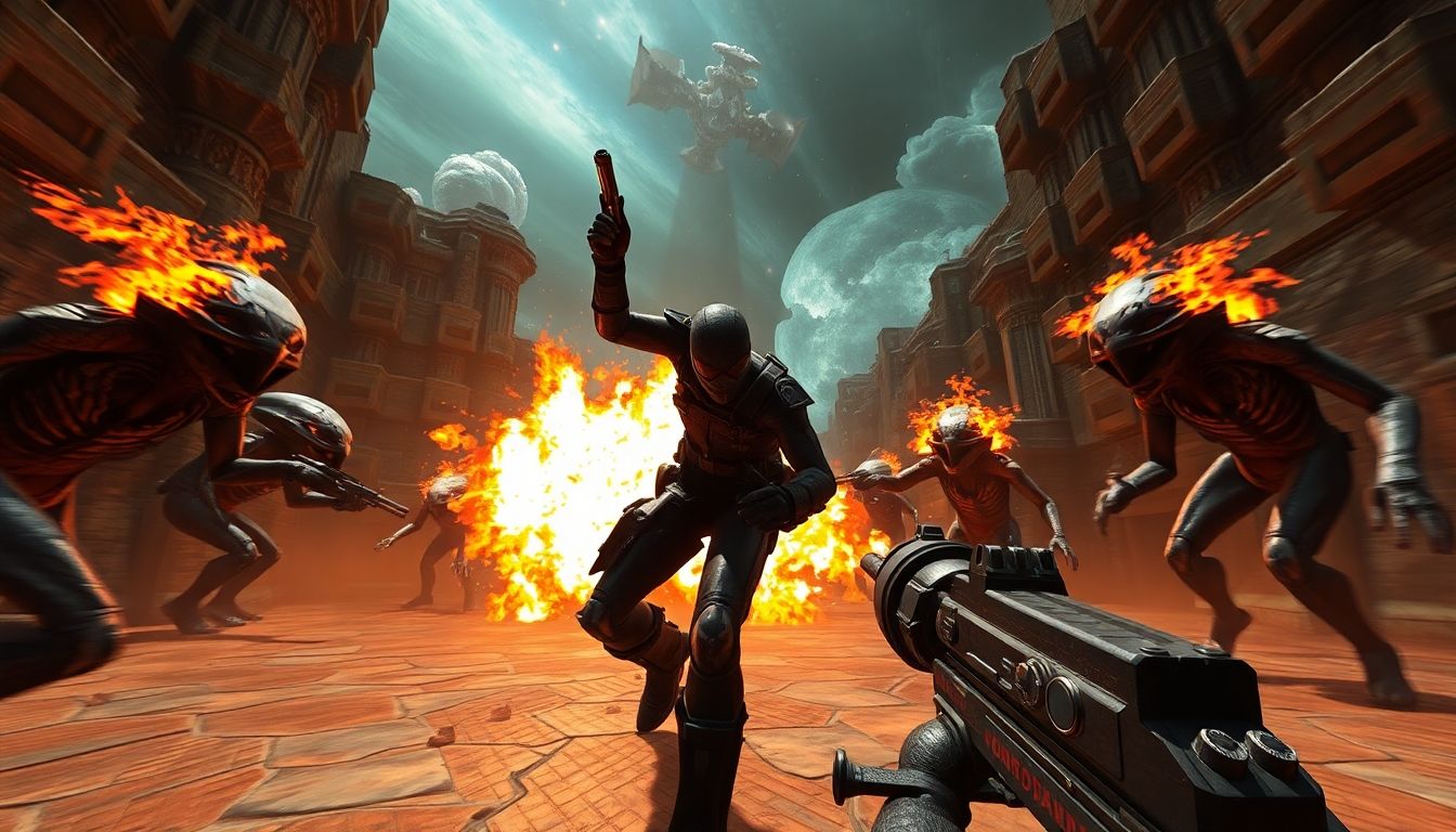 AI-generated Quake II action scene with futuristic graphics.