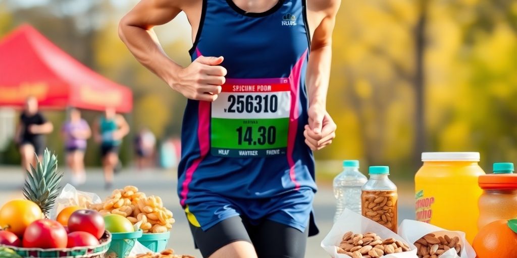 Runner training for half marathon with healthy food options.