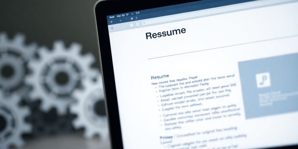 Resume on laptop screen with gears.