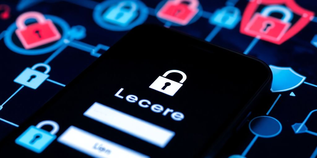 Smartphone with secure login interface and digital security icons.