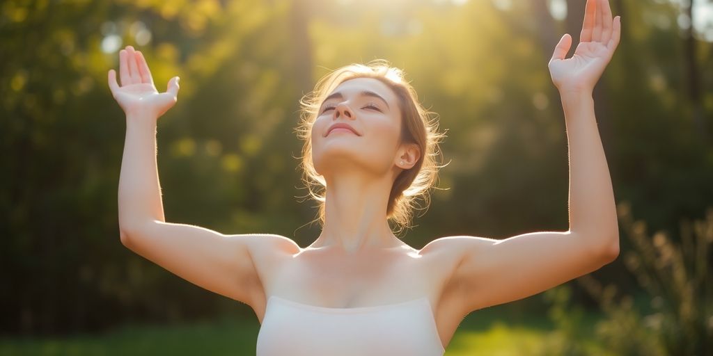 Person stretching peacefully outdoors.