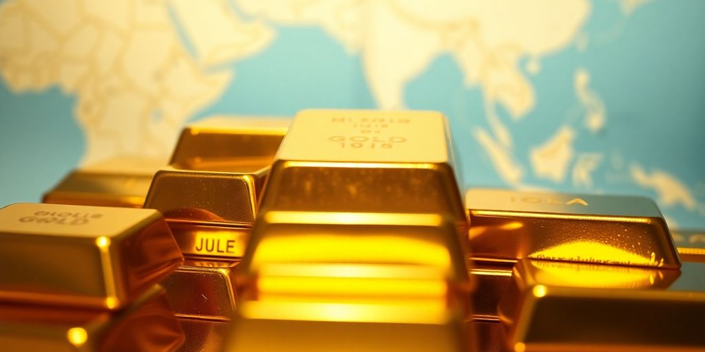 堆滿亞洲地圖的金條。