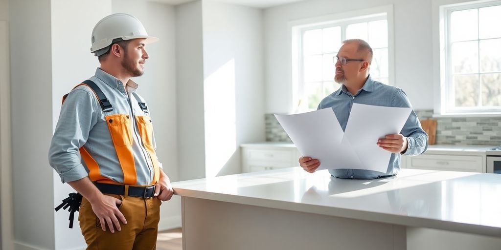 Johns Creek homeowner discusses remodel with contractor.