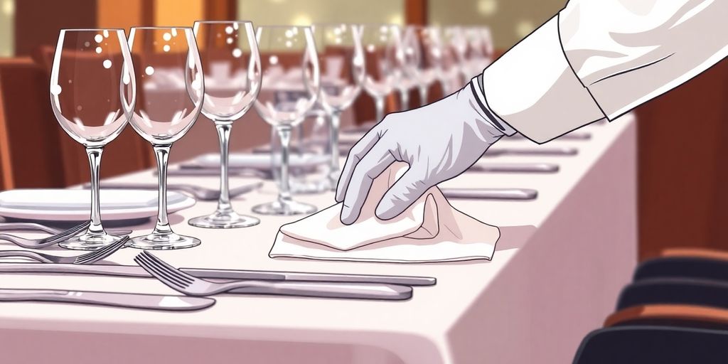 Table setting with busser's hand