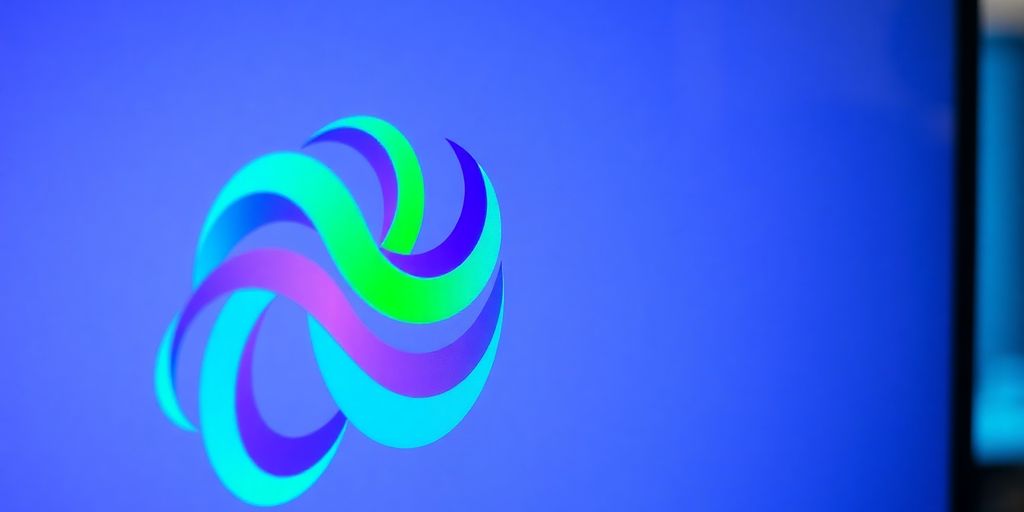 Colorful, modern, abstract logo design on screen.