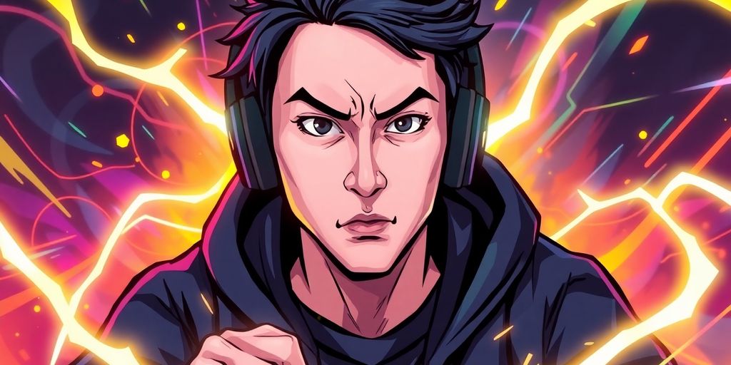 Esports player in action with glowing energy effects.