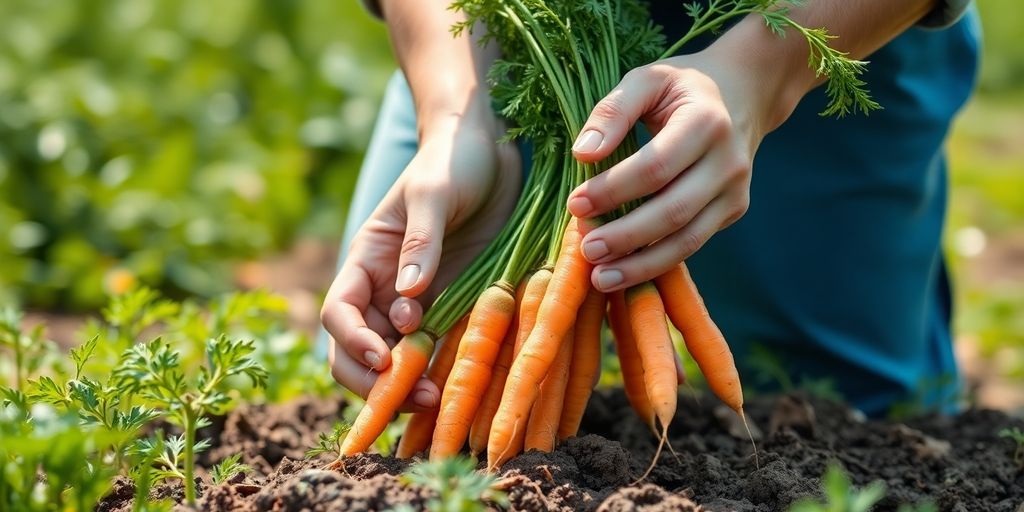 Landwirtschaft in Pfaffenhofen: Personalvermittlung für saisonale Arbeitsspitzen Hände halten frische Karotten auf einem Feld.