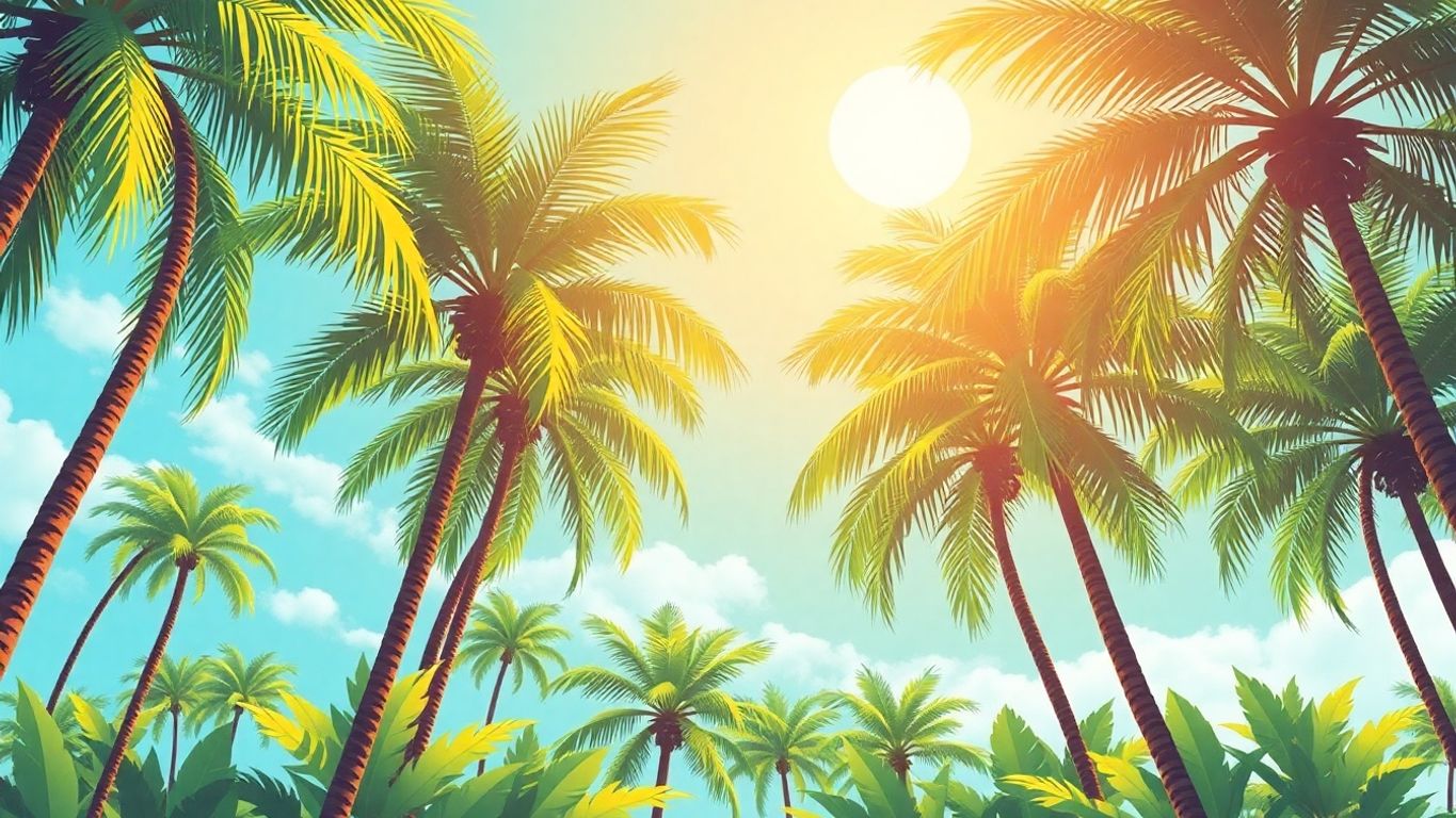 Palm trees under a sunny sky