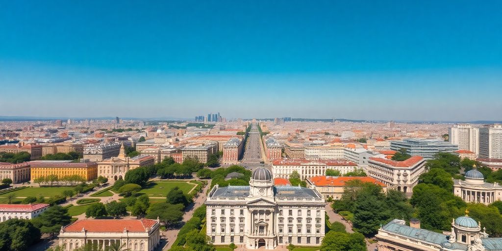 Vue aérienne de Madrid avec ses bâtiments emblématiques.