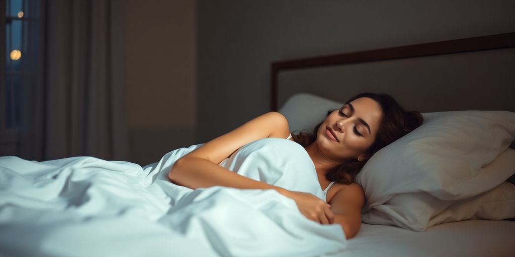 Woman sleeping peacefully under soft moonlight.