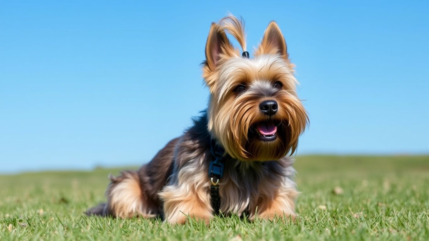 Dandie Dinmont Terrier in a grassy field.