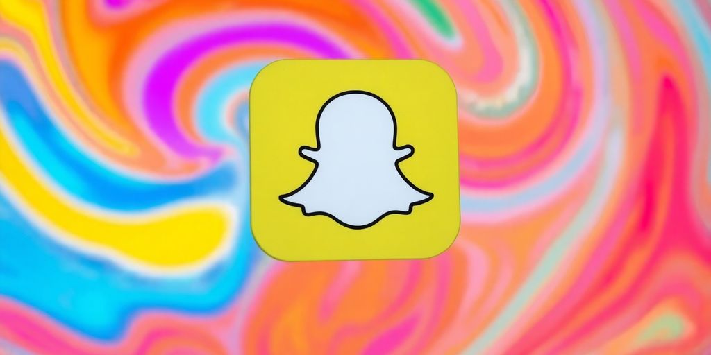 Snapchat ghost icon against vibrant swirling colors.