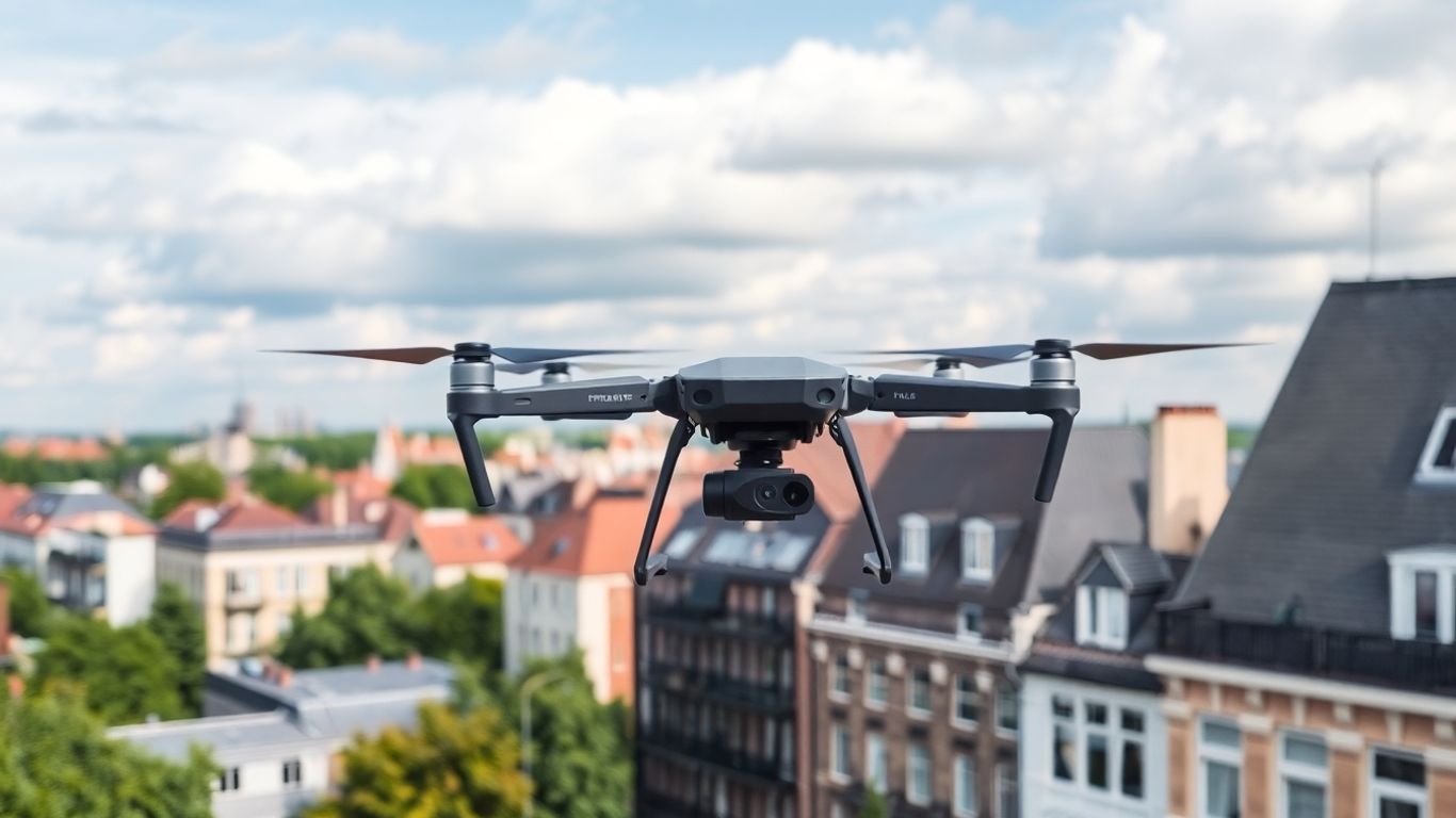 Un drone transporte un colis au-dessus d'une ville belge.