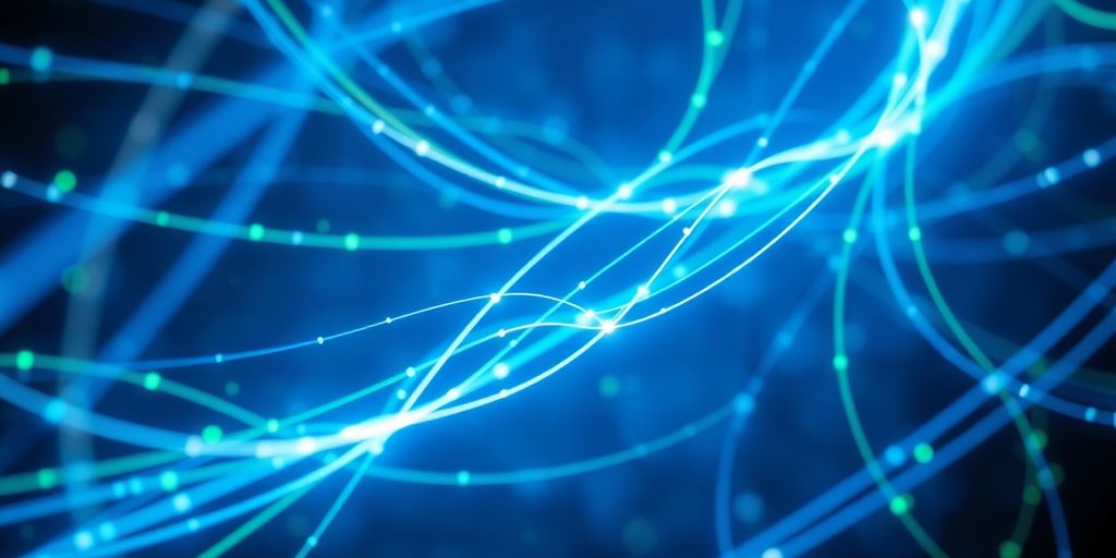 Data streams flowing into a central network hub.