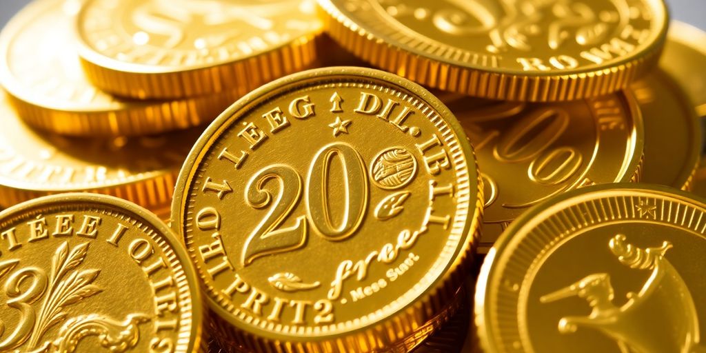 Pièces d'or Napoléon Or 20 Francs empilées.