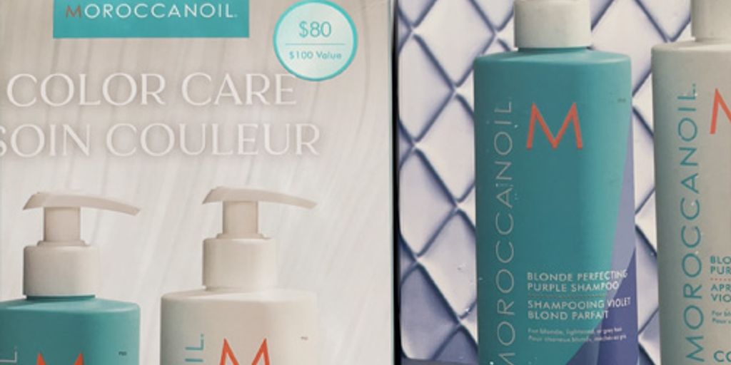 Haircare products from Moroccanoil displayed on a surface.
