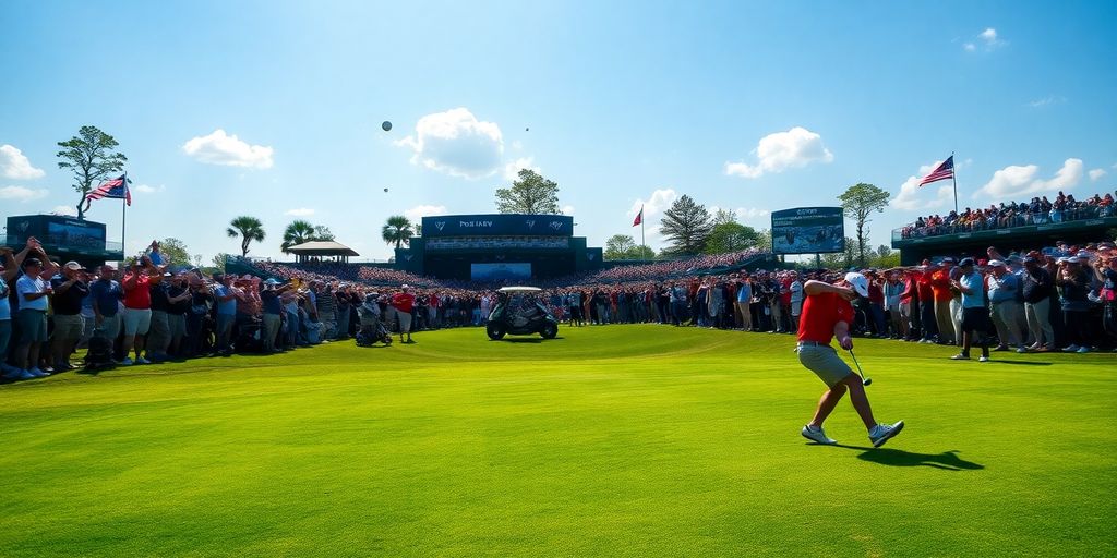 Golf players in action at the PGA Tour event.