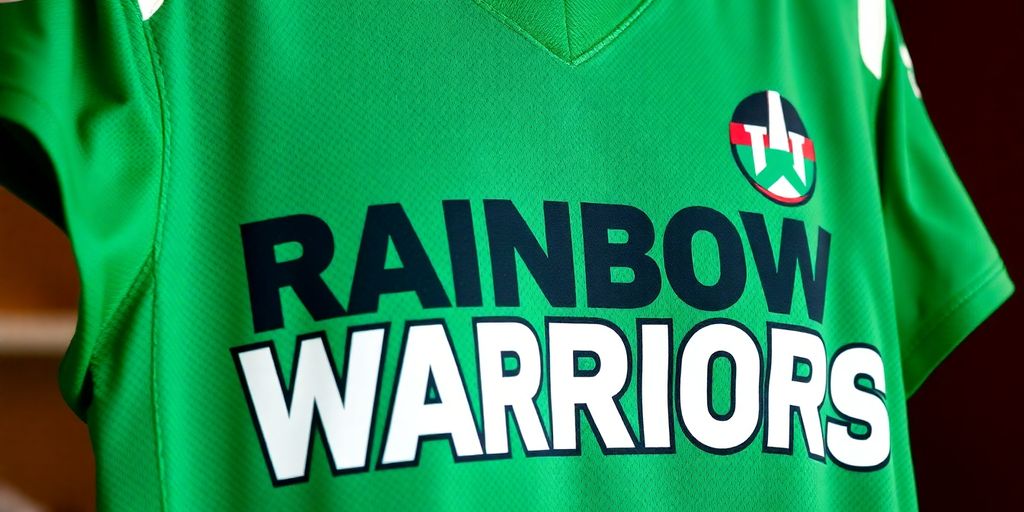Football jersey with Hawaii Rainbow Warriors colors.