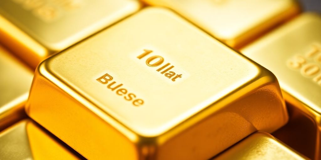 Lingot d'or brillant posé sur une surface réfléchissante.
