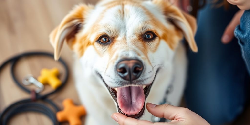 Dog receiving a treat during positive reinforcement training.