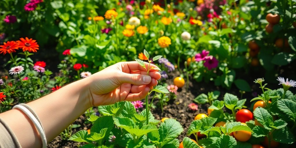 Sonniger Garten mit frischem Gemüse