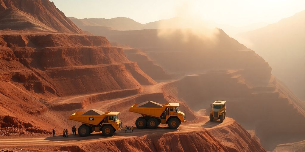 Vue a
mine a
ciel ouvert avec des camions