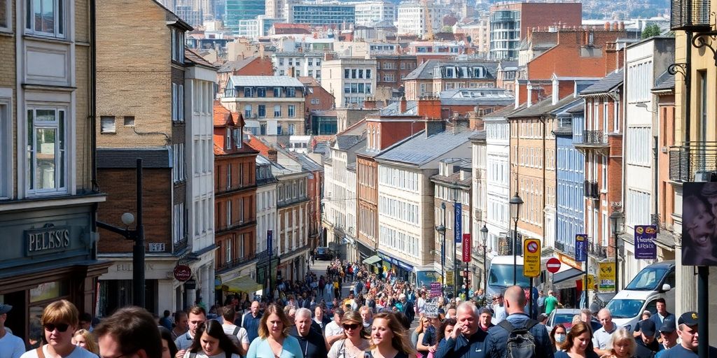 London cityscape with population density visible.