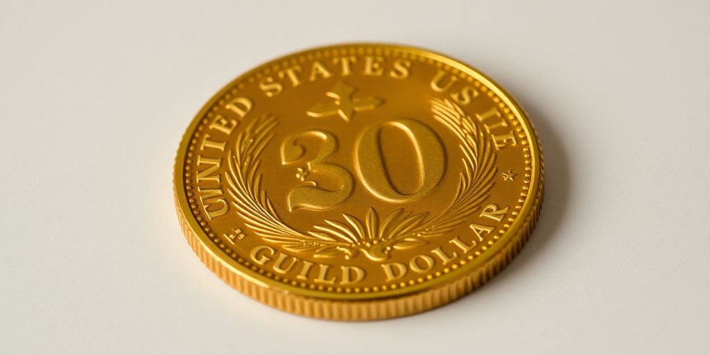 Un 20 dollars or américain posé sur un fond doux.