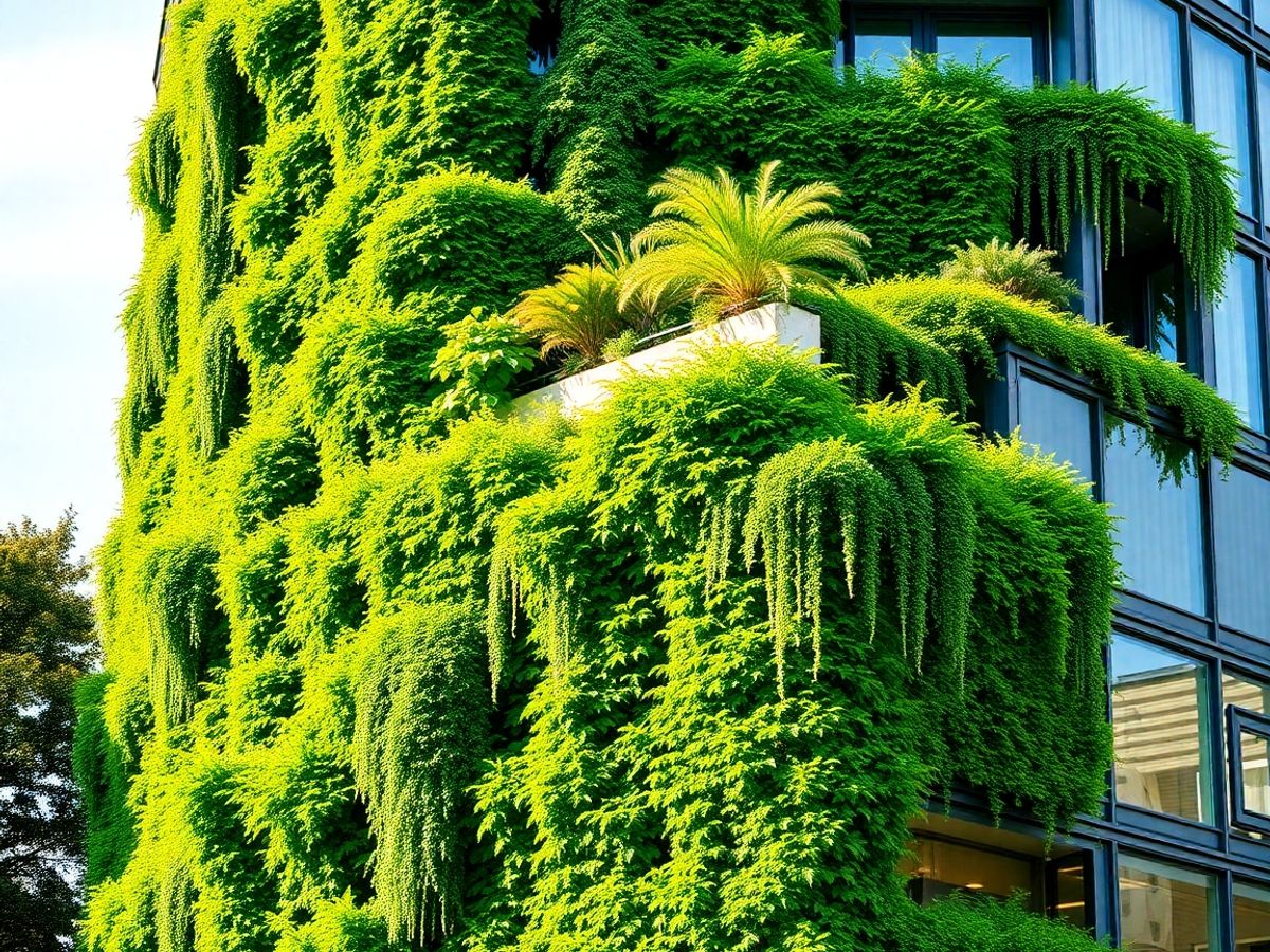 Clădiri verzi moderne cu vegetație luxuriantă.